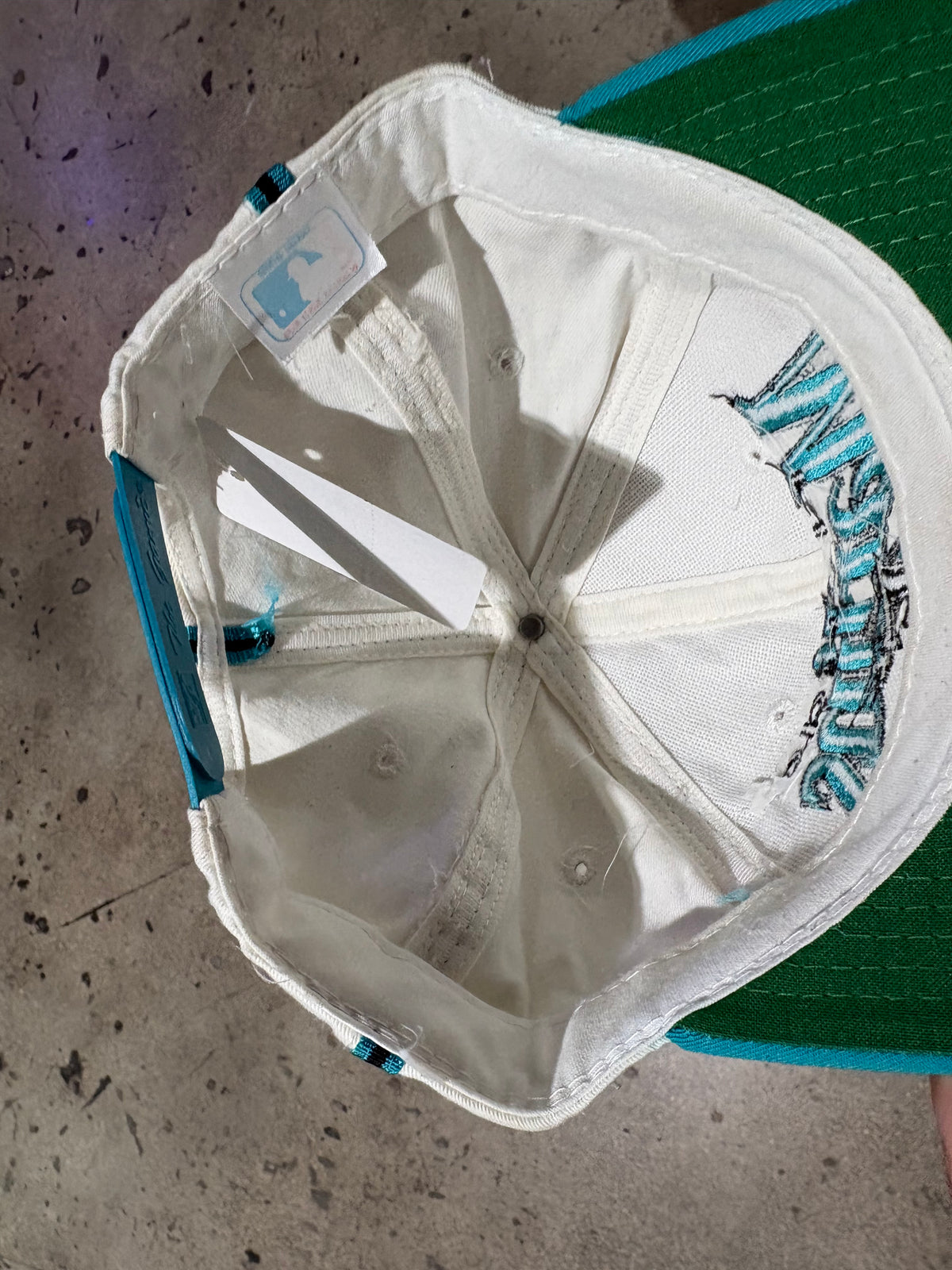Florida Marlins Striped Snapback Hat - White / Teal