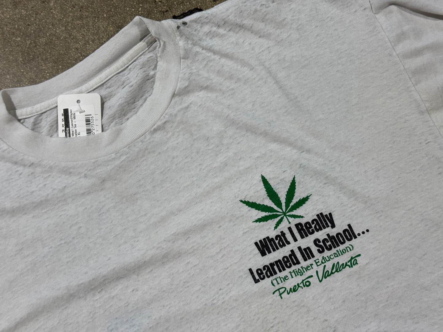 90s What I Learned/Higher Education Tee - White Size XL