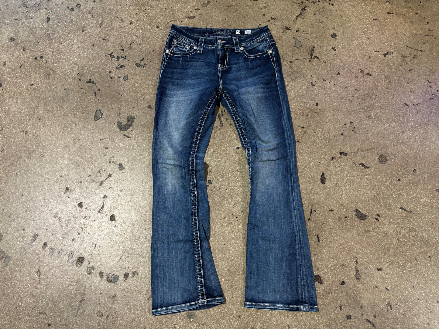 Miss Me Embellished Pockets Mid Rise Bootcut Jeans - Blue Size 27