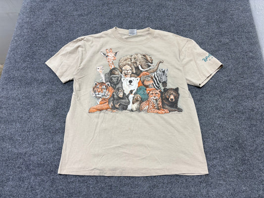 Rainforest Cafe Animal Group Pic Tee - Beige Size Large