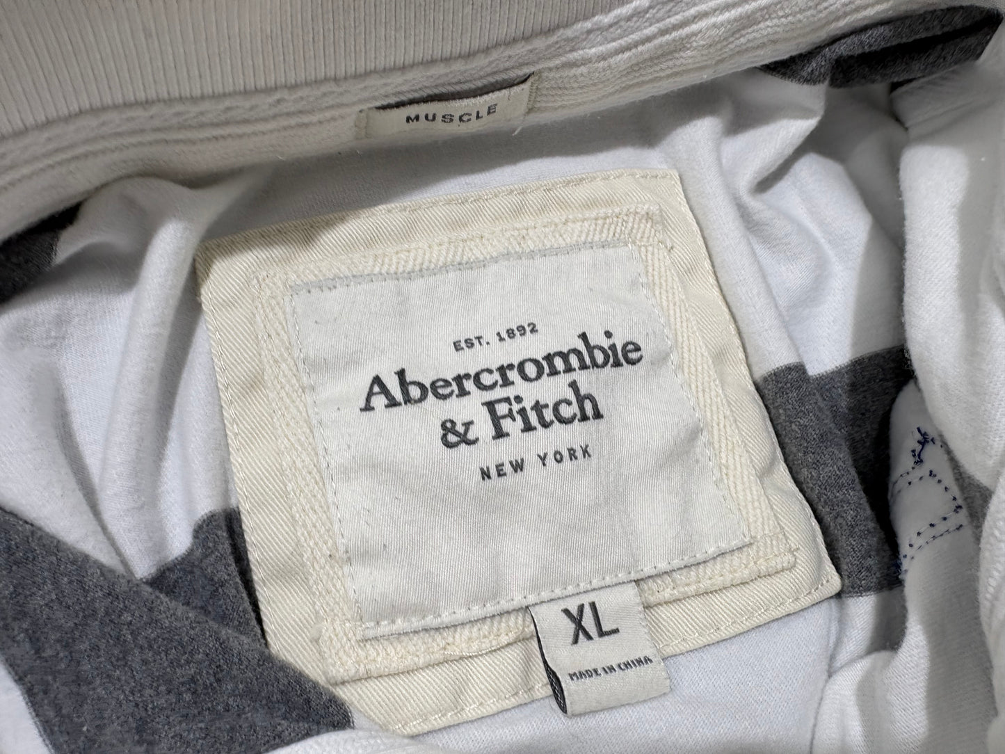 Abercrombie & Fitch Striped Polo Shirt - White/Grey Size XL