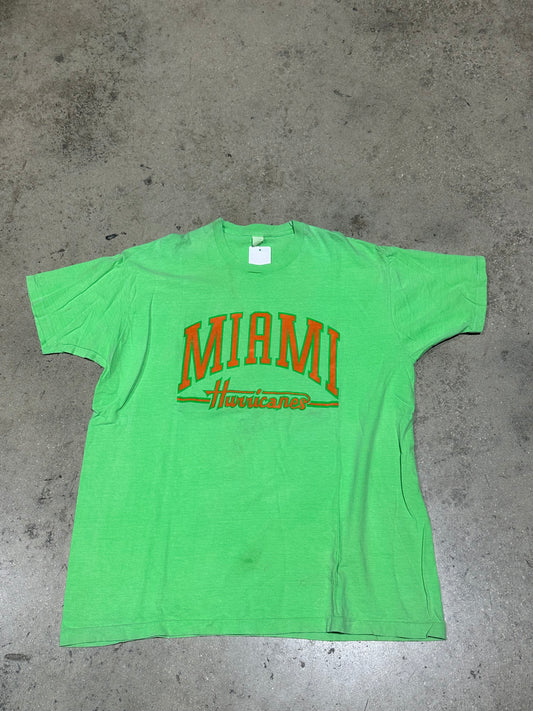 80s UM Hurricanes MIAMI Tee - Lime Green Size XL