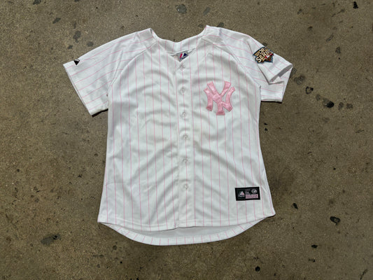 Womens Yankees #13 Alex Rodriguez Pinstripe Jersey - White Pink Size Medium
