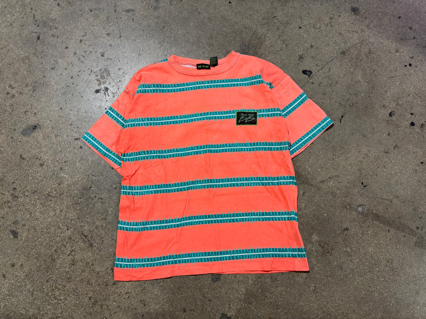 BB Surf Striped Tee - Orange/Teal Size Medium