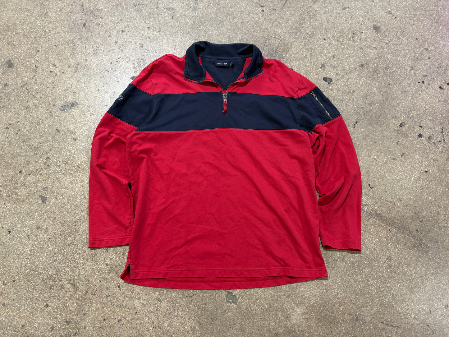 Nautica Big Stripe Quarter Zip Jacket - Red / Navy Size XL