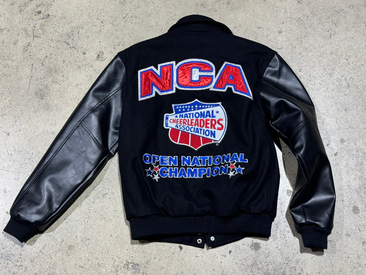 National Cheerleaders Association Champions Leather Varsity Jacket - Black Size XS