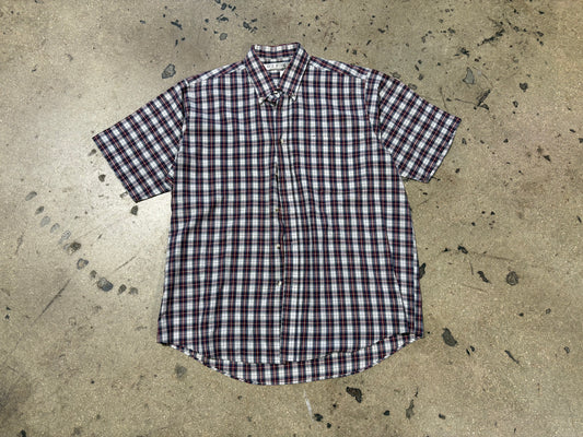 Basic Options Plaid Button Up Shirt - Red / Navy Size Large