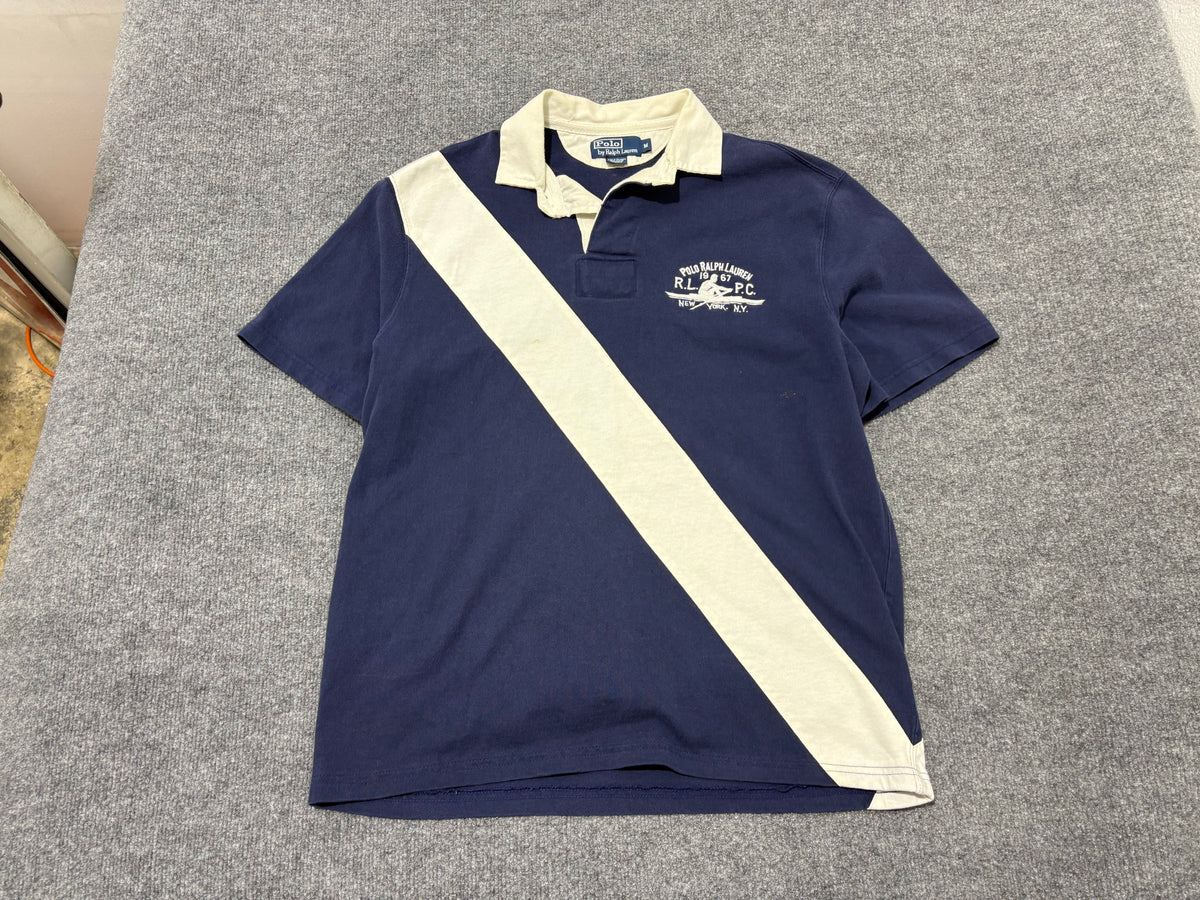 Polo Ralph Lauren NY Diagonal Stripe Rugby Shirt - Navy Size Medium