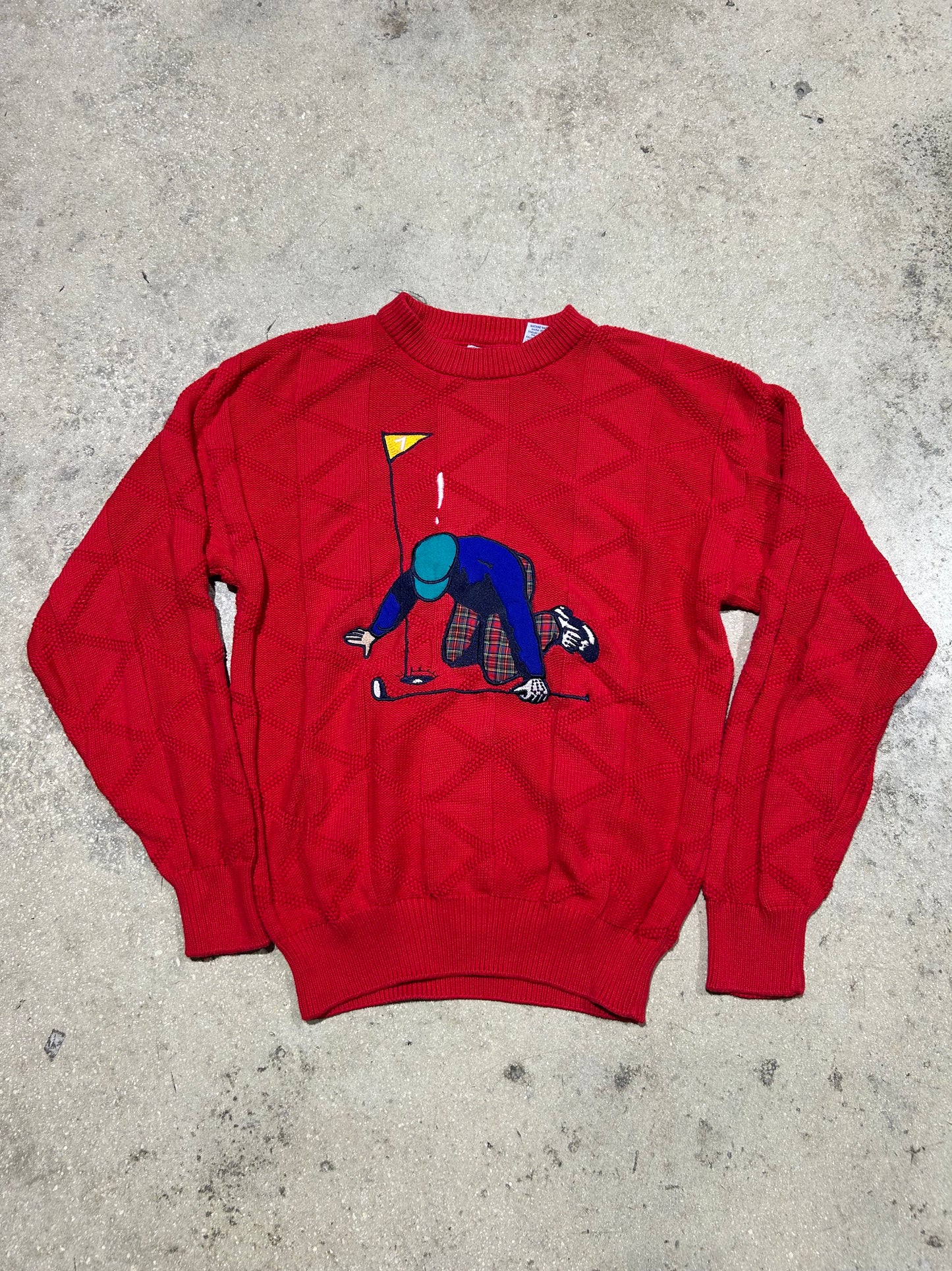 Knitted Golf Crewneck Sweater - Red Size Small