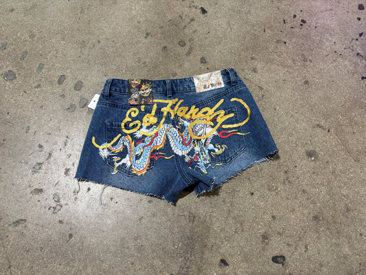 WMNS Ed Hardy Denim Shorts - Blue Size Small