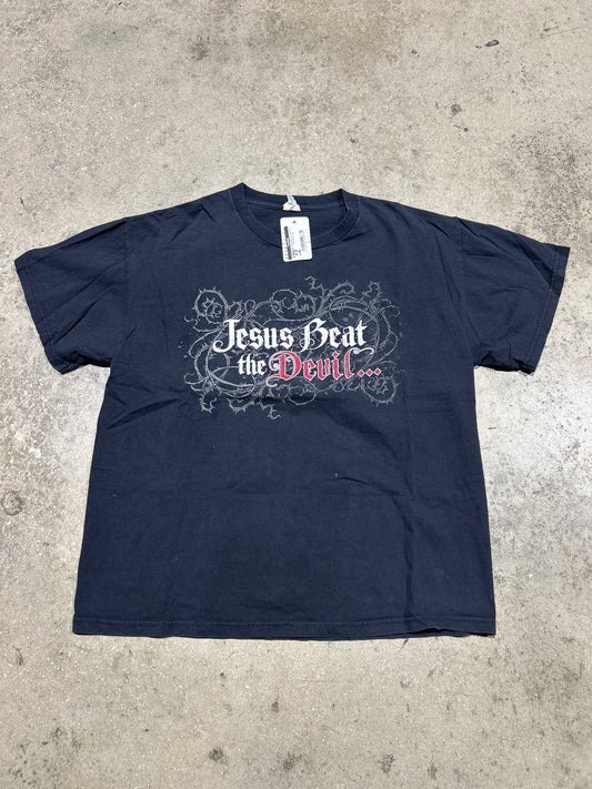 Jesus Beat The Devil Tee - Black Size Large