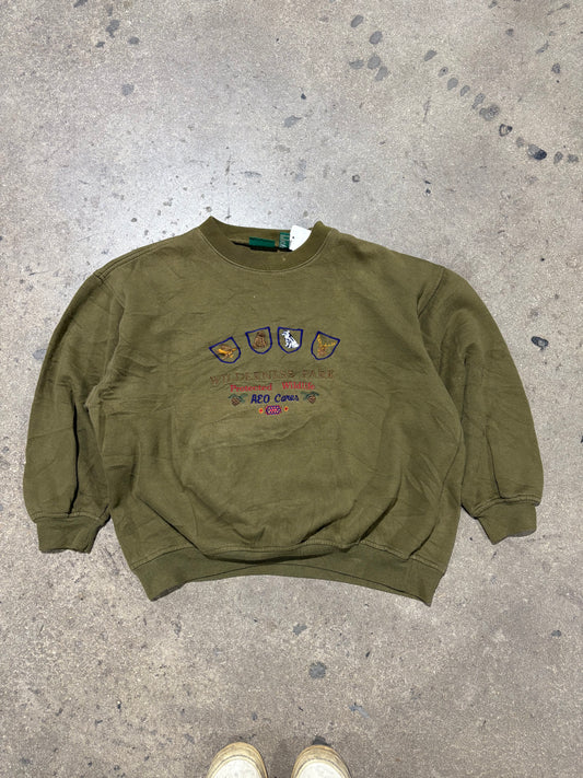 90s American Eagle Outfitters Embroidered Crewneck - Olive Size XL