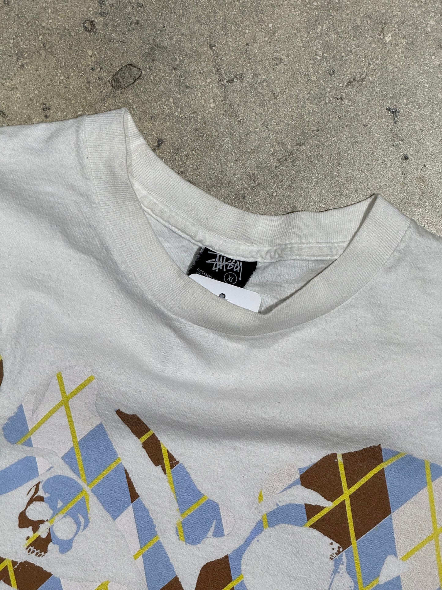 Stussy Skull Print Tee - White Multi Color Size XL