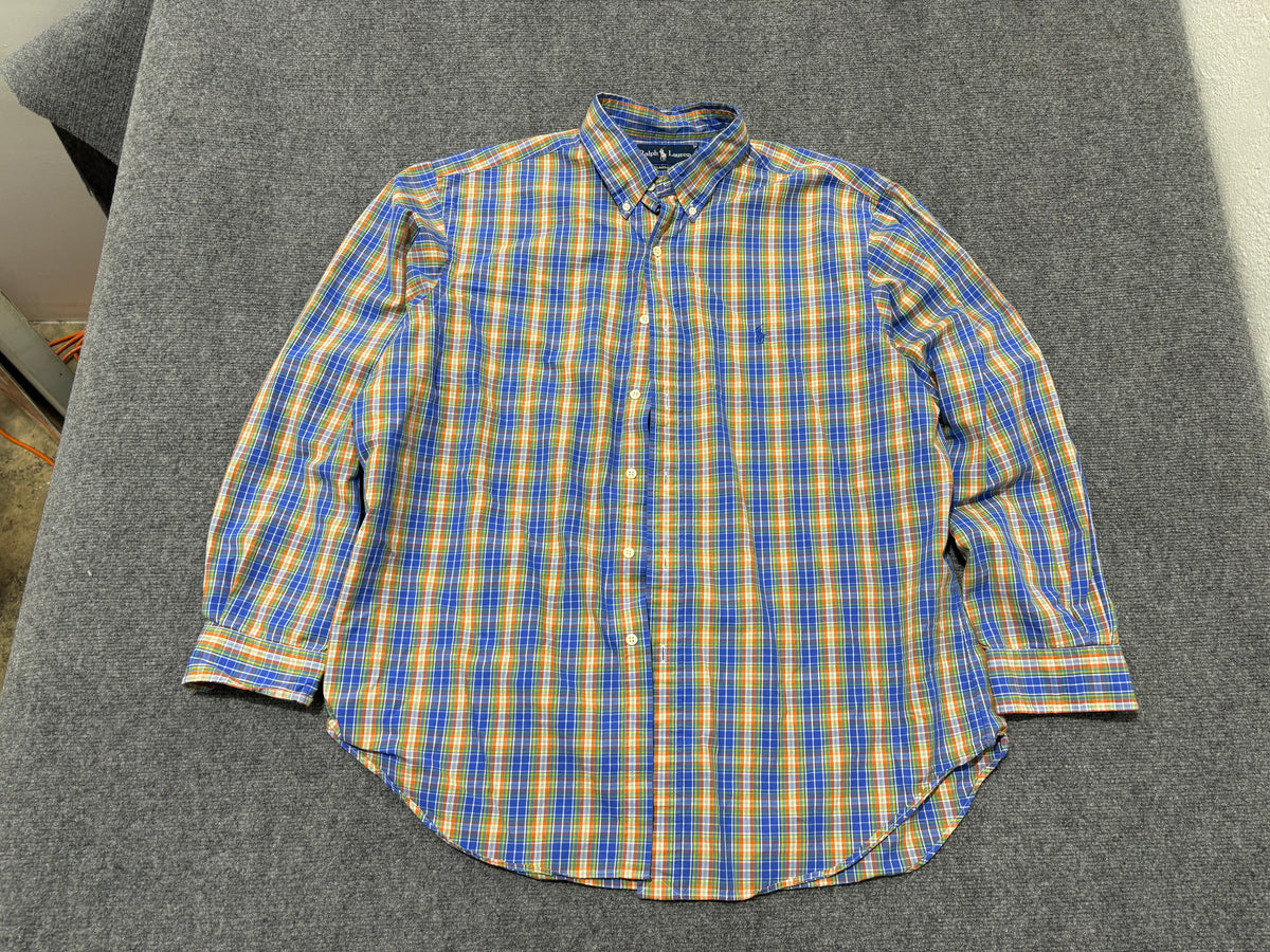 Polo Ralph Lauren Plaid Button Up Shirt - Blue/ Orange Size Medium