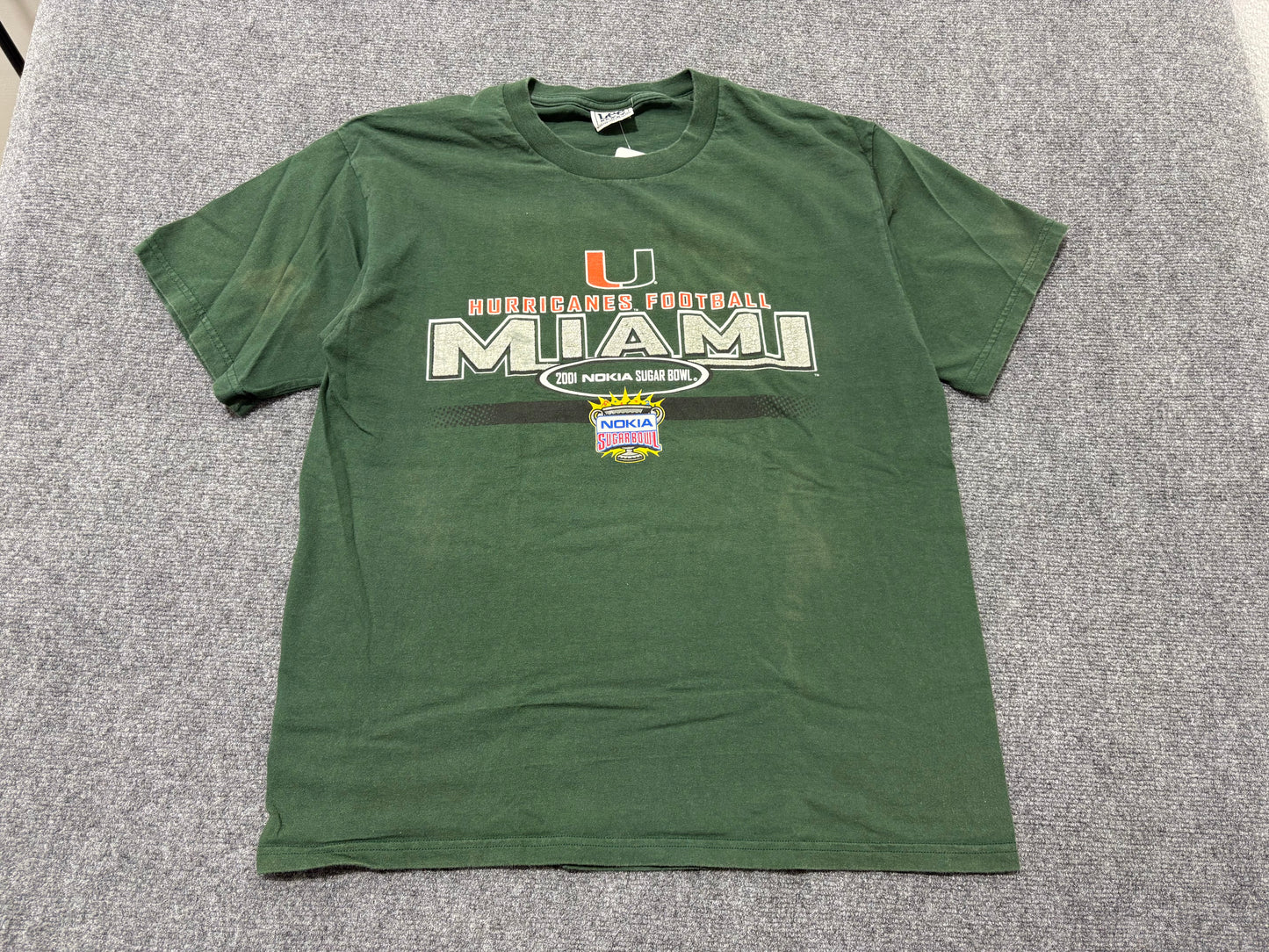 2001 UM Hurricanes Nokia Sugar Bowl Tee - Green Size Large