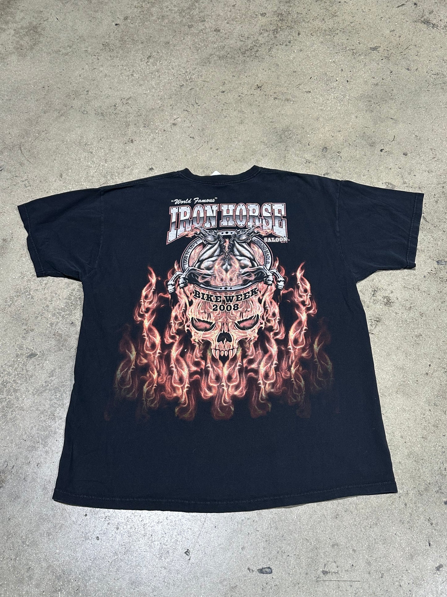 2008 Iron Horse Saloon Fire Skull Tee - Black Size XXL