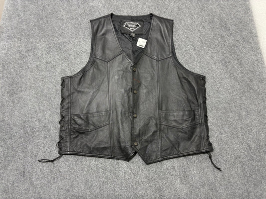 Diamond Plate Genuine Leather Vest - Black Size 3XL
