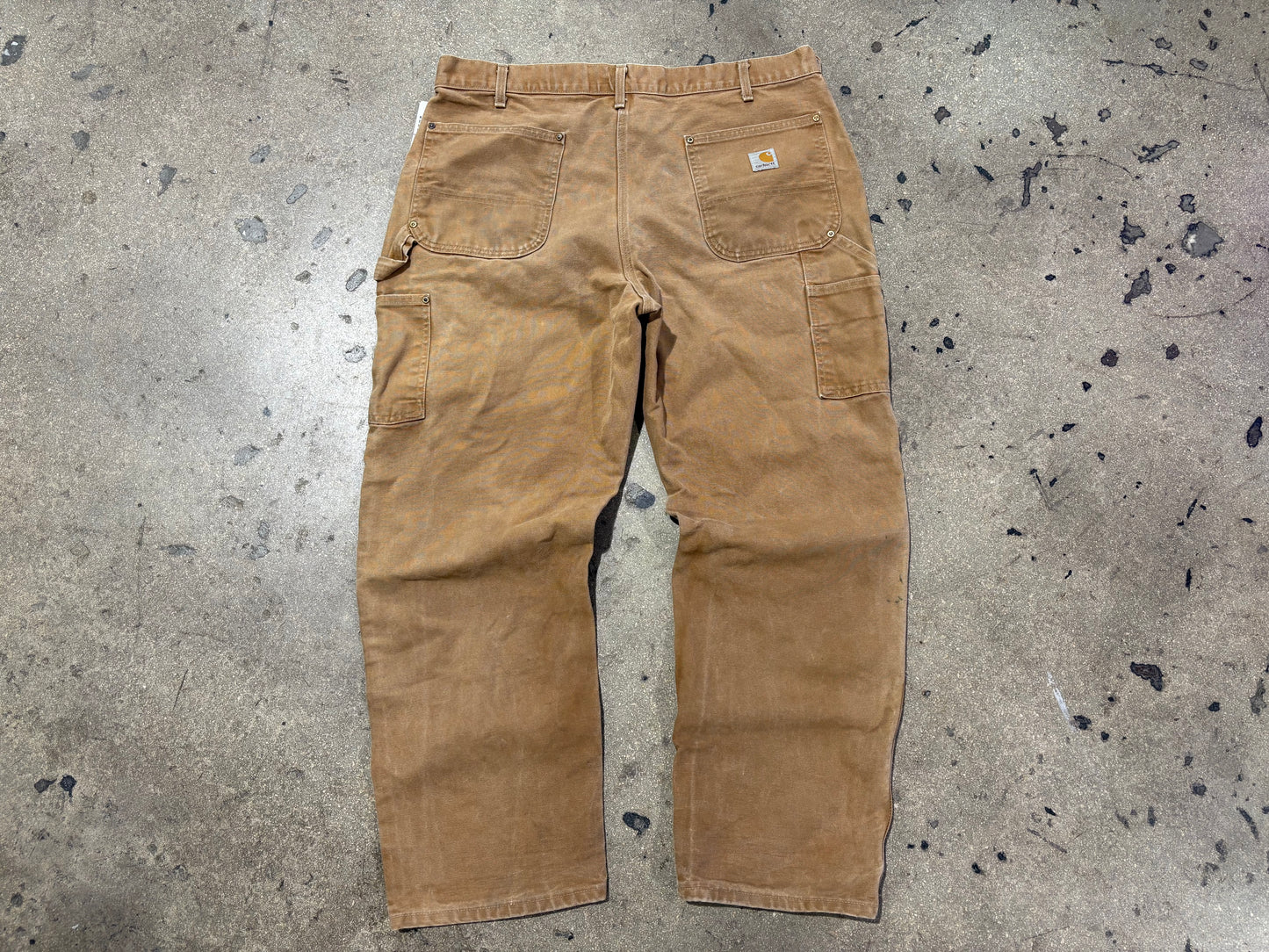 Distressed Carhartt Double Knee Pants - Dark Khaki Size 38x32