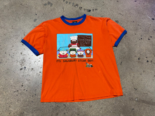 1997 South Park Steak Day Ringer Tee - Orange Size Large