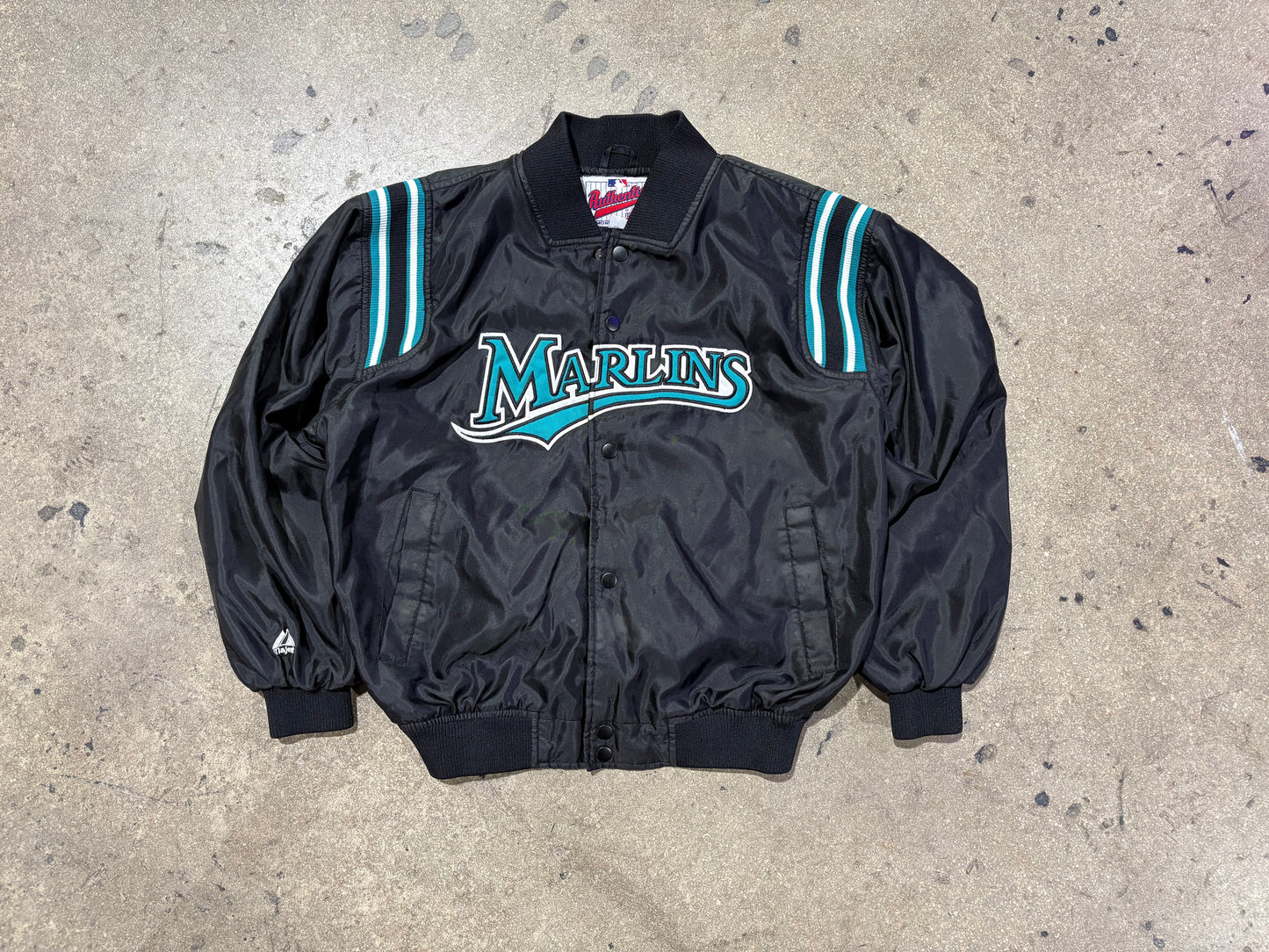 90s Majestic Florida Marlins Satin Jacket - Black Size XL