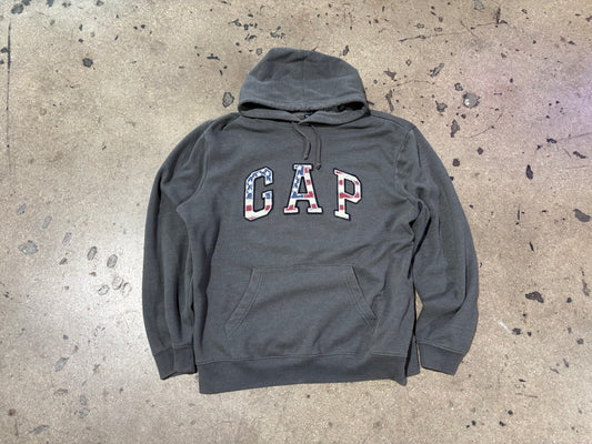 GAP American Flag Spell Out Hoodie - Grey Size XL