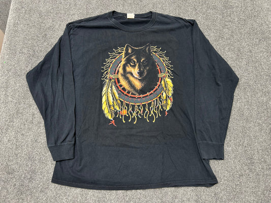 Wolf Dream Catcher Longsleeve Tee - Black Size XL