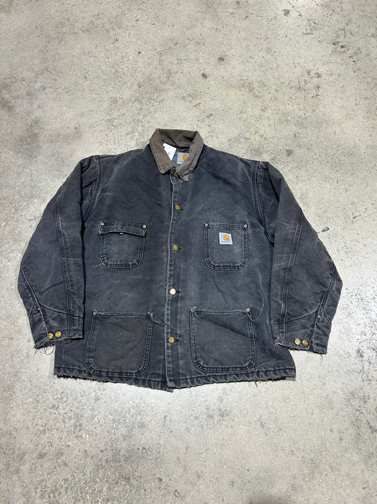 Distressed Carhartt Sierra Jacket - Faded Black Size Large