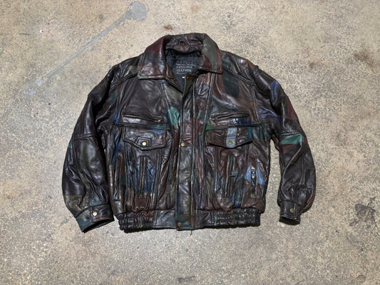 Italian Stone Genuine Leather Patchwork Jacket - Brown Size XL