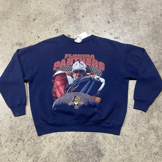 Florida Panthers Big Goalie Graphic Crewneck - Navy Size XL