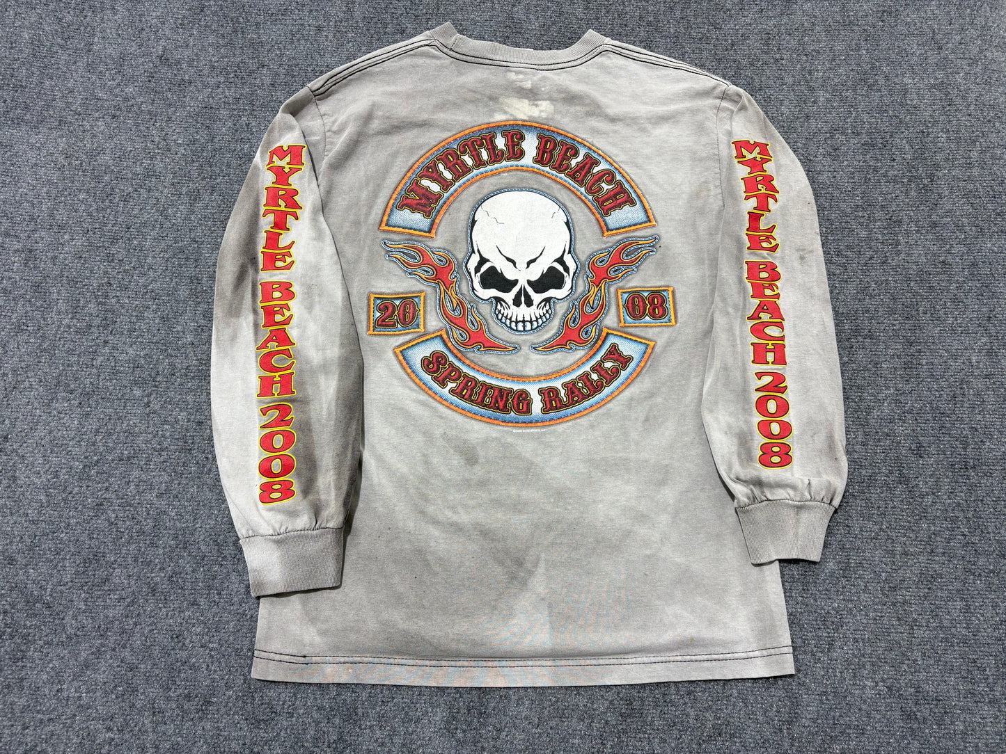 2008 Myrtle Beach Bike Week Long Sleeve - Faded Out Black Size Medium