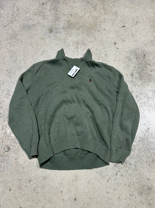 Ralph Lauren Quarter Zip Sweater - Green Size Large (CON)