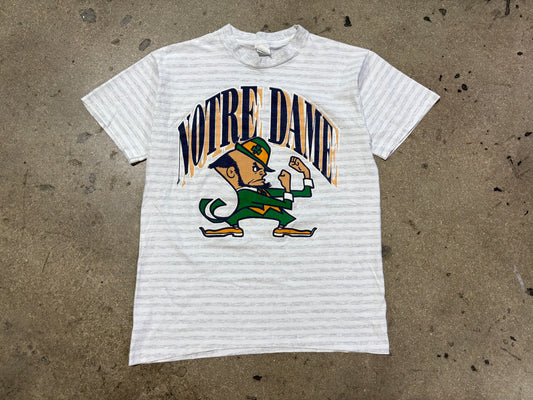 Notre Dame Mascot Logo Striped Tee - Grey Size Large