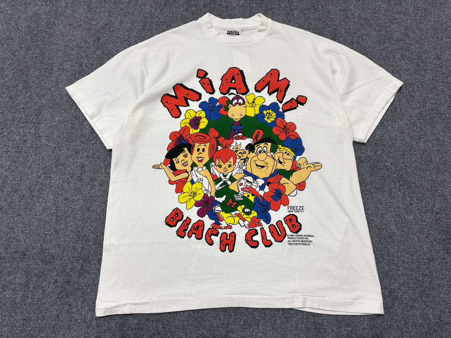 1994 Miami Beach Club Flintstones Tee - White Size XL