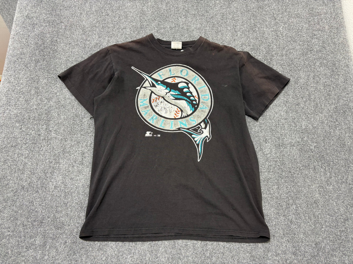 Starter Florida Marlins Logo Tee - Faded Black Size Medium