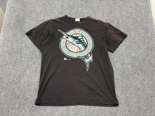Starter Florida Marlins Logo Tee - Faded Black Size Medium