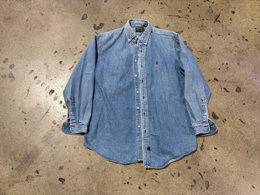 Polo Country Denim Button Up Shirt - Blue Size Large