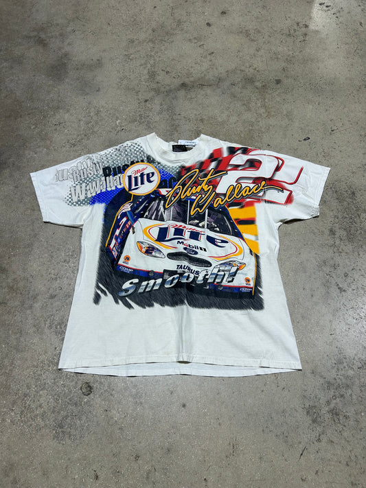 Distressed Nascar Rusty Wallace AOP Tee - White Size XL