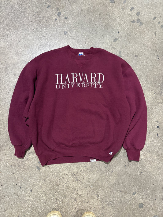 90s Russell Athletic Harvard University Embroidered Crewneck - Burgundy Size XL