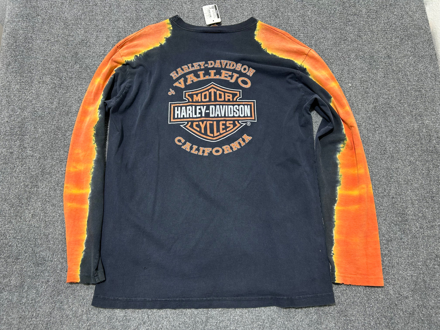 2001 Harley Davidson Tie Dye Flame Long Sleeve - Black / Orange Size Large
