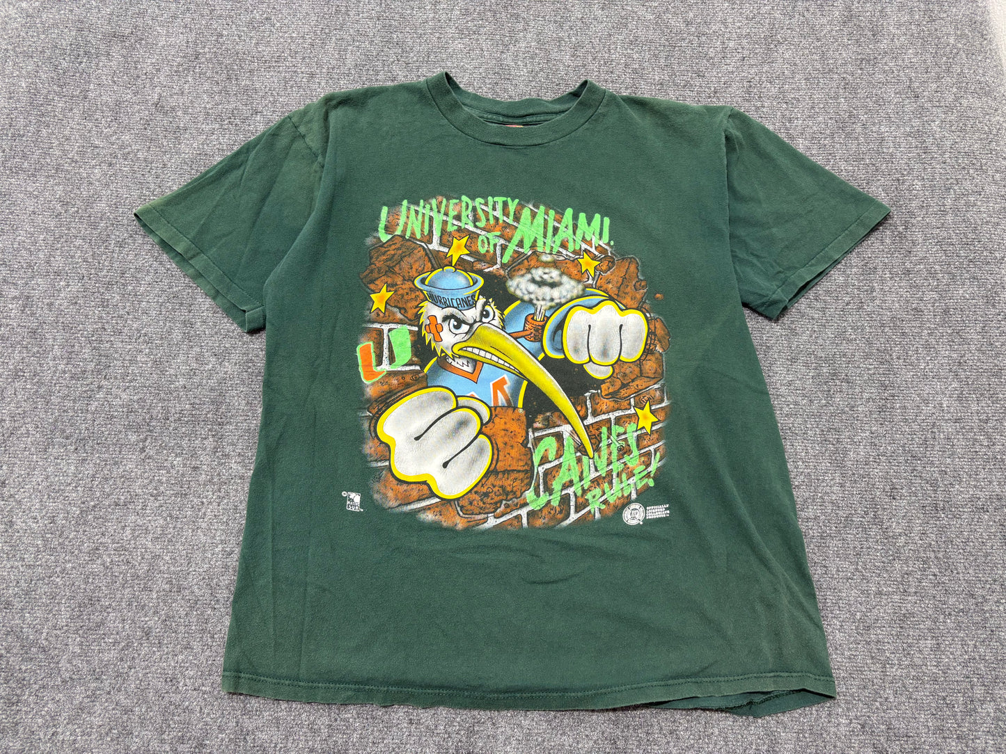 University Of Miami Sebastian Punch Out Canes Rule Tee - Green Size Large