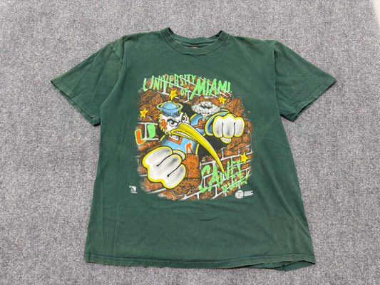University Of Miami Sebastian Punch Out Canes Rule Tee - Green Size Large