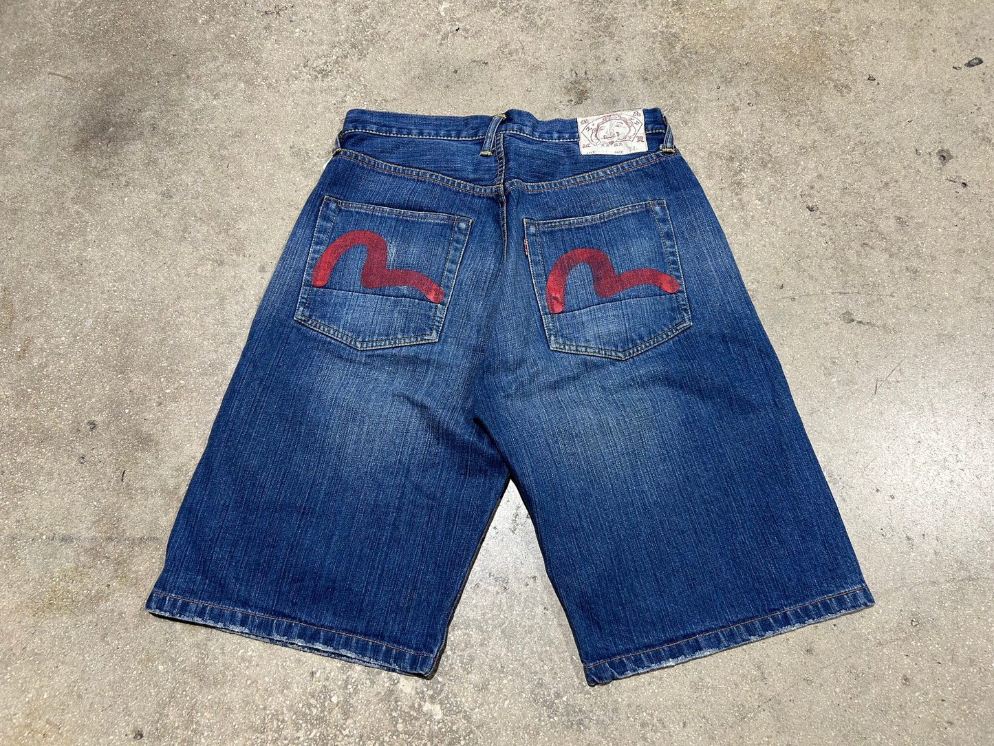 Evisu Back Pocket Hits Jean Shorts - Blue/Red Size 34