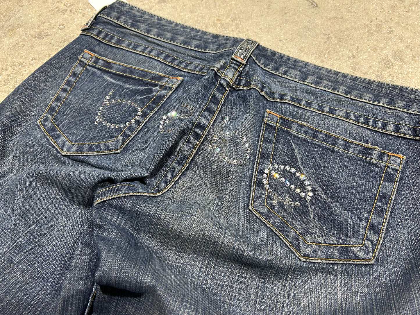 WMNS BEBE Rhinestone Spell Out Jeans - Blue Size 31