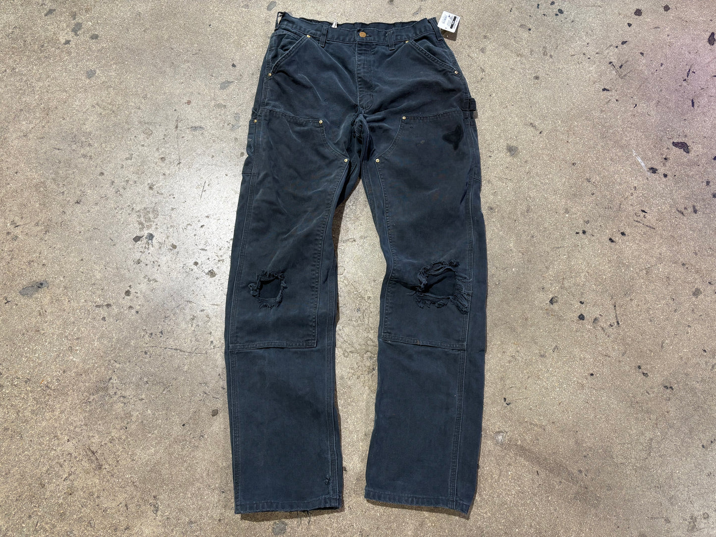 Distressed Carharrt Double Knee Pants - Black Size 32x36