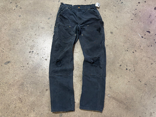 Distressed Carharrt Double Knee Pants - Black Size 32x36