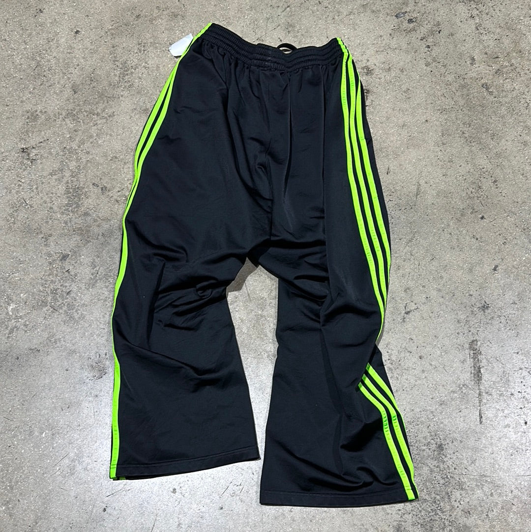 Adidas 3 Stripe Wide Leg Track Pants Black Neon Green Size Large