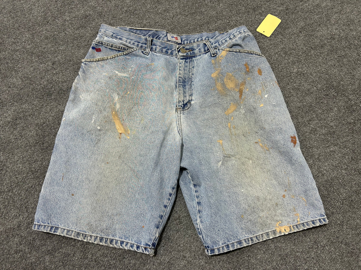 Thrashed Perry Ellis Carpenter Denim Shorts - Blue Size 36