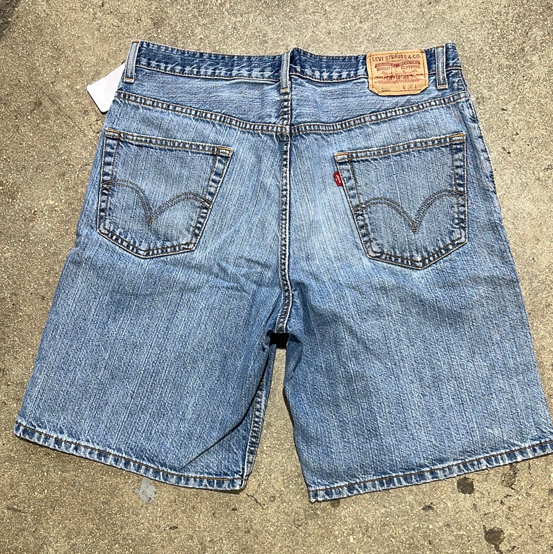 Distressed Levis 550 Denim Shorts - Blue Size 36