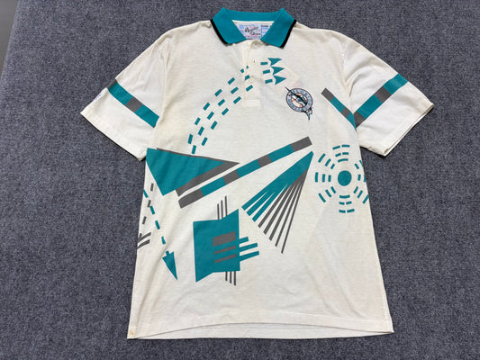 Florida Marlins Patterned Polo Shirt - White / Teal Size Medium