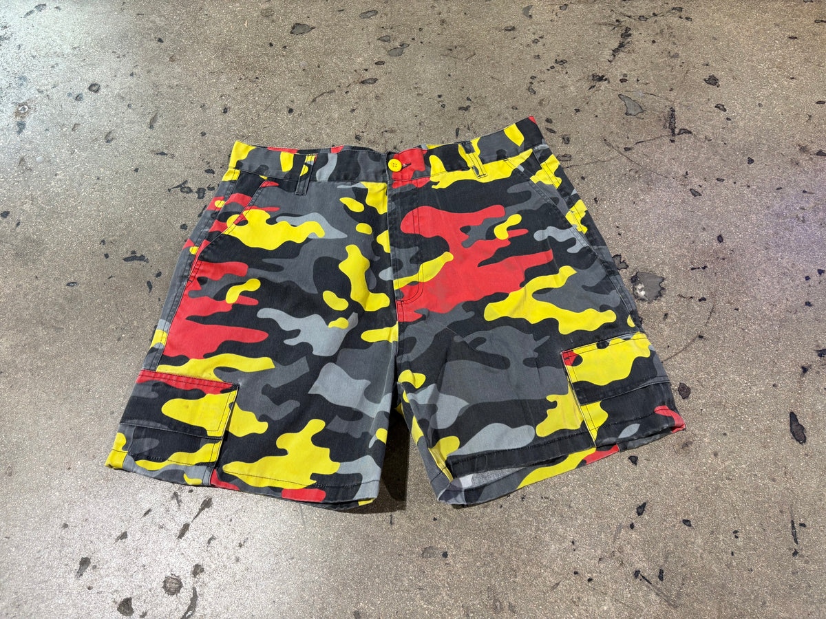 Camo Cargo Shorts - Red / Yellow Size 36